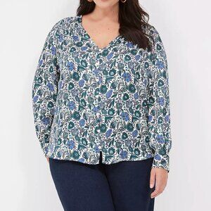 Lane Bryant 18/20 Ruched Floral Button-Front Knit & Woven Blouse Top Plus 1X